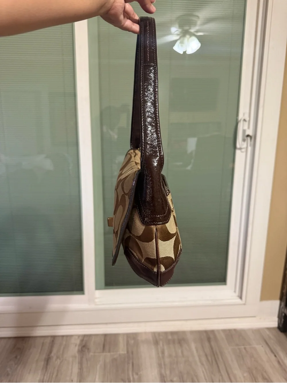 Coach Brown Signature Canvas Shoulder Bag with Gold Hardware